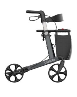 Leopard rollator i antracitgrå med 55 cm sædehøjde set fra siden