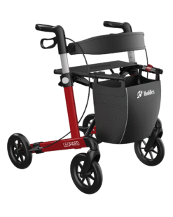 Leopard rollator i rød med 55 cm sædehøjde og SOFT hjul