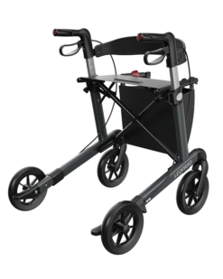 Leopard rollator i antracitgrå med 55 cm sædehøjde og SOFT hjul set bagfra