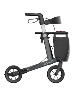 Leopard rollator i antracitgrå med 55 cm sædehøjde og SOFT hjul set fra siden