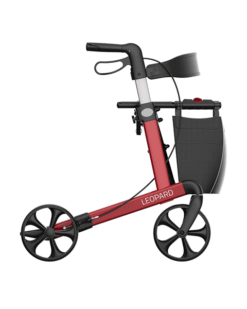 Leopard rollator i rød med 55 cm sædehøjde set fra siden