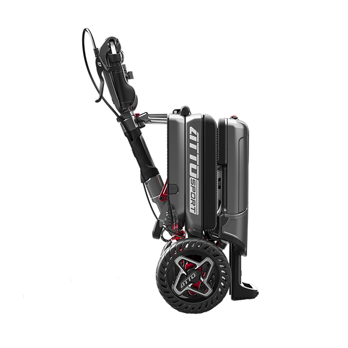 Movinglife ATTO Sport foldbar el-scooter – sammenfoldet i trolleyposition