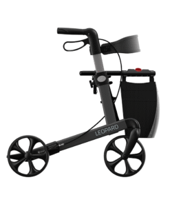 Leopard rollator i antracitgrå med 50 cm sædehøjde set fra siden