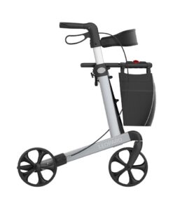 Leopard rollator i platin sølvfarvet med 62 cm sædehøjde set fra siden