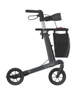 Leopard rollator i antracitgrå med 62 cm sædehøjde og SOFT hjul set fra siden